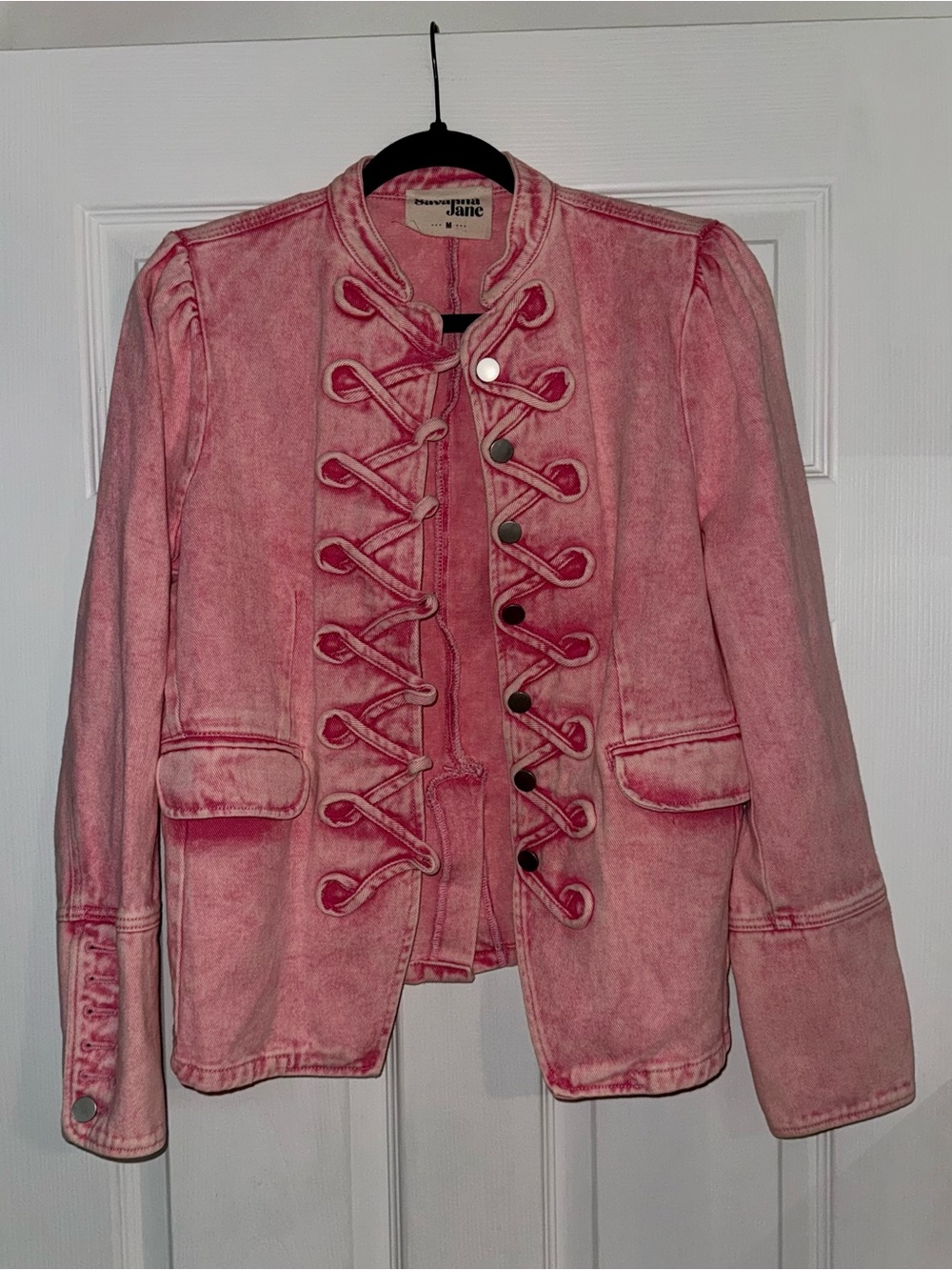 Savanna Jane Medium Free People Pink Military Lace-Up Jacket Cotton Women’s - Picture 1 of 5